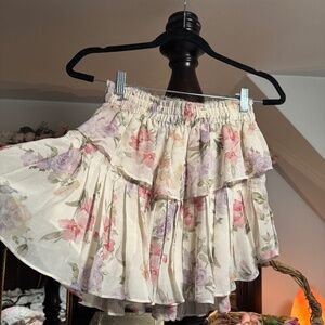 LoveShackFancy silk Floral mini Skirt xs